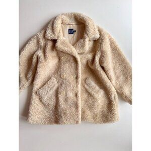 Vintage Girls' GAP Beige Faux Fur Shearling Teddy Bear Peacoat, Size M (8-9)